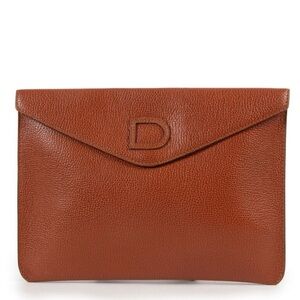 Delvaux Bruxelles Red Brown Cognac Leather Envelope Clutch Bag Purse Handbag